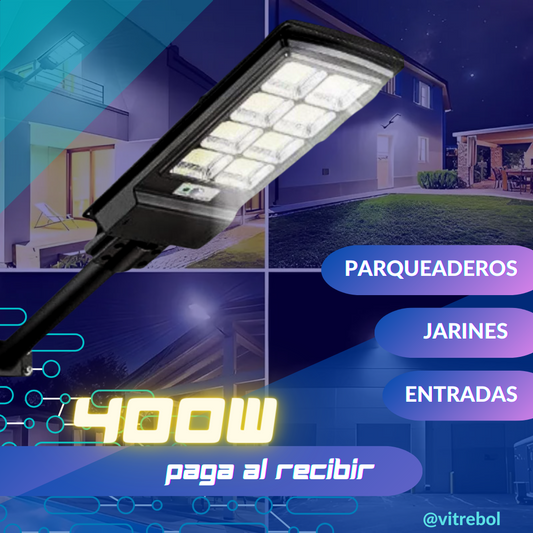 Lámpara con panel solar grande 400 watts - Potente y duradera.