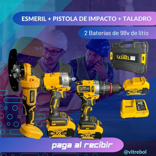 El Set Más Potente y duradero - Pistola de impacto, Taladro y Esmeril