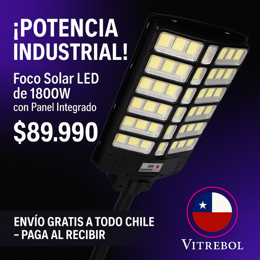 Foco Solar LED de 1800W – Potencia Industrial con Panel Integrado